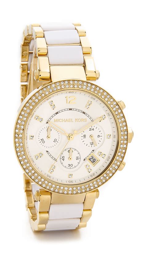 michael kors gold pendant diamonds|Michael Kors white diamond watch.